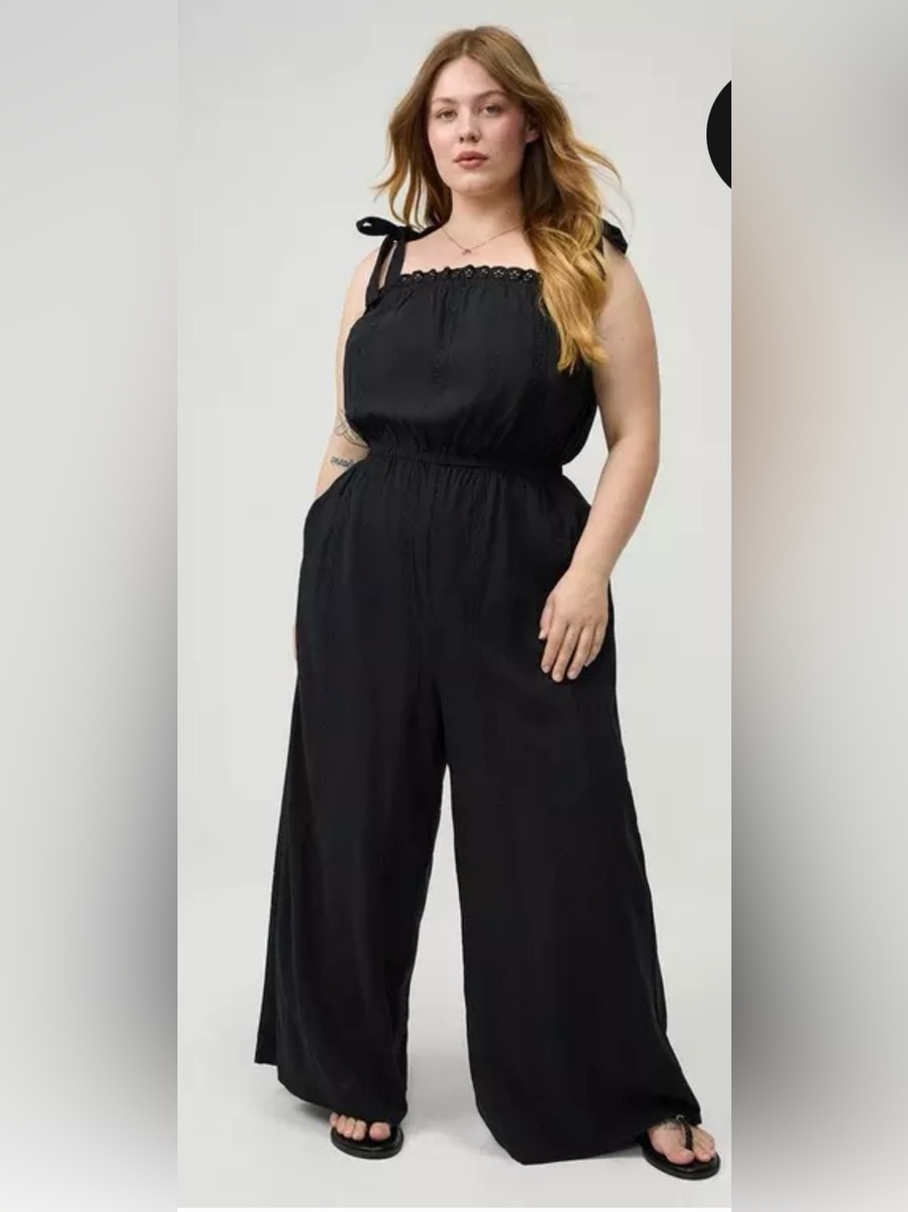torrid Black Tie-Shoulder Wide-Leg Jumpsuit